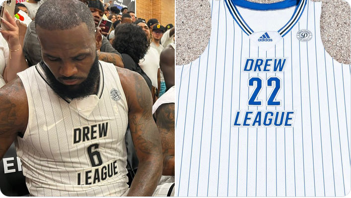 Леброн Джеймс заклеил логотип adidas на майке Drew League