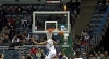 Giannis Antetokounmpo with the rejection vs. the Pistons