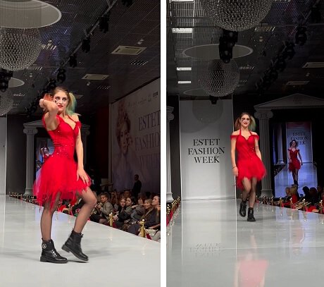 Косторная вышла на подиум в образе Харли Квинн на показе Estet Fashion Week в рамках Ювелирной недели моды в Москве
