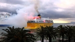 Bastia fans light up a ferry with flares on their way to Monaco for the cup semi final