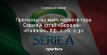 Прогнозы на матч первого тура Серии А 17/18 «Верона» - «Наполи». Кф. 2.26, 2.30