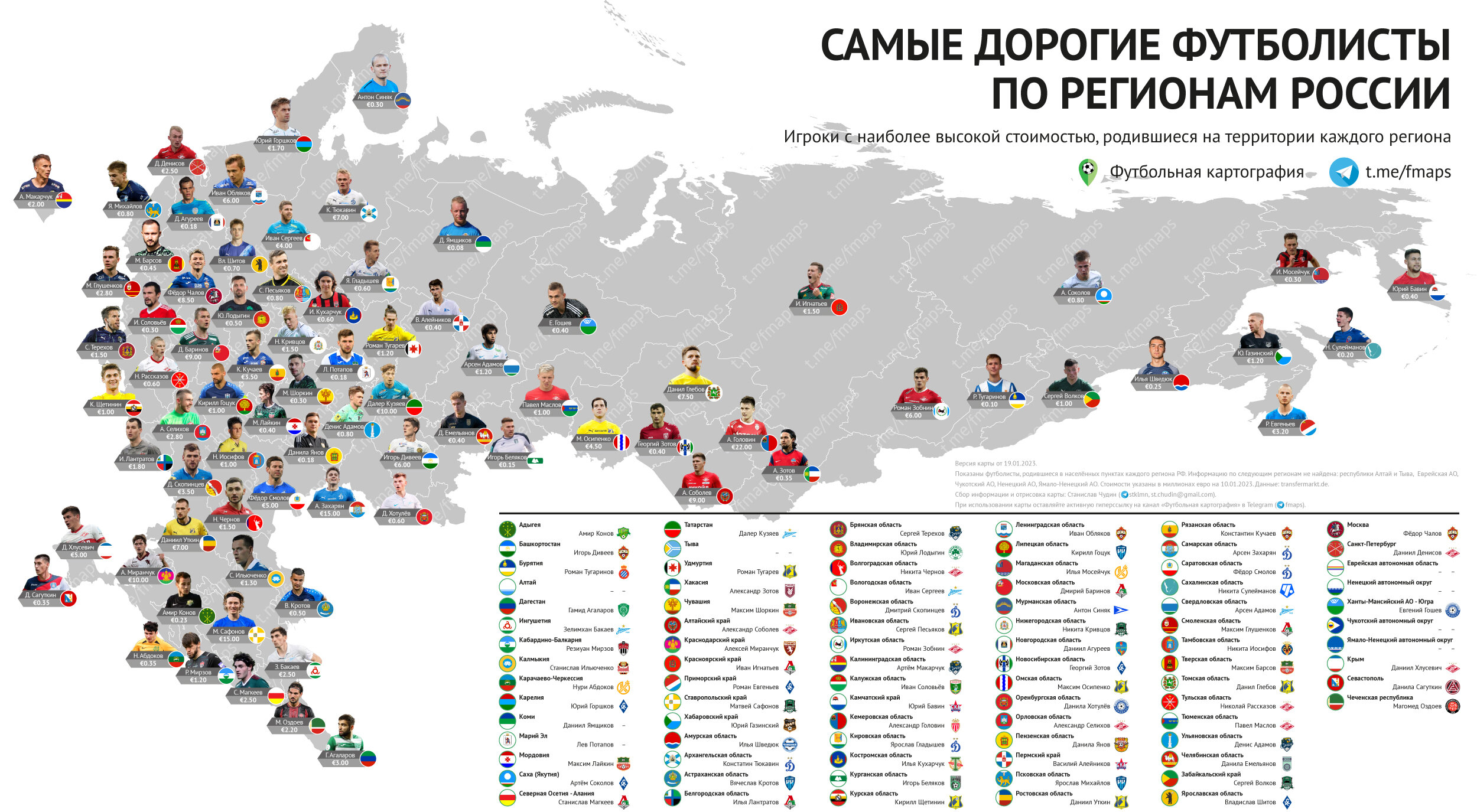 Карта российских футбольных клубов